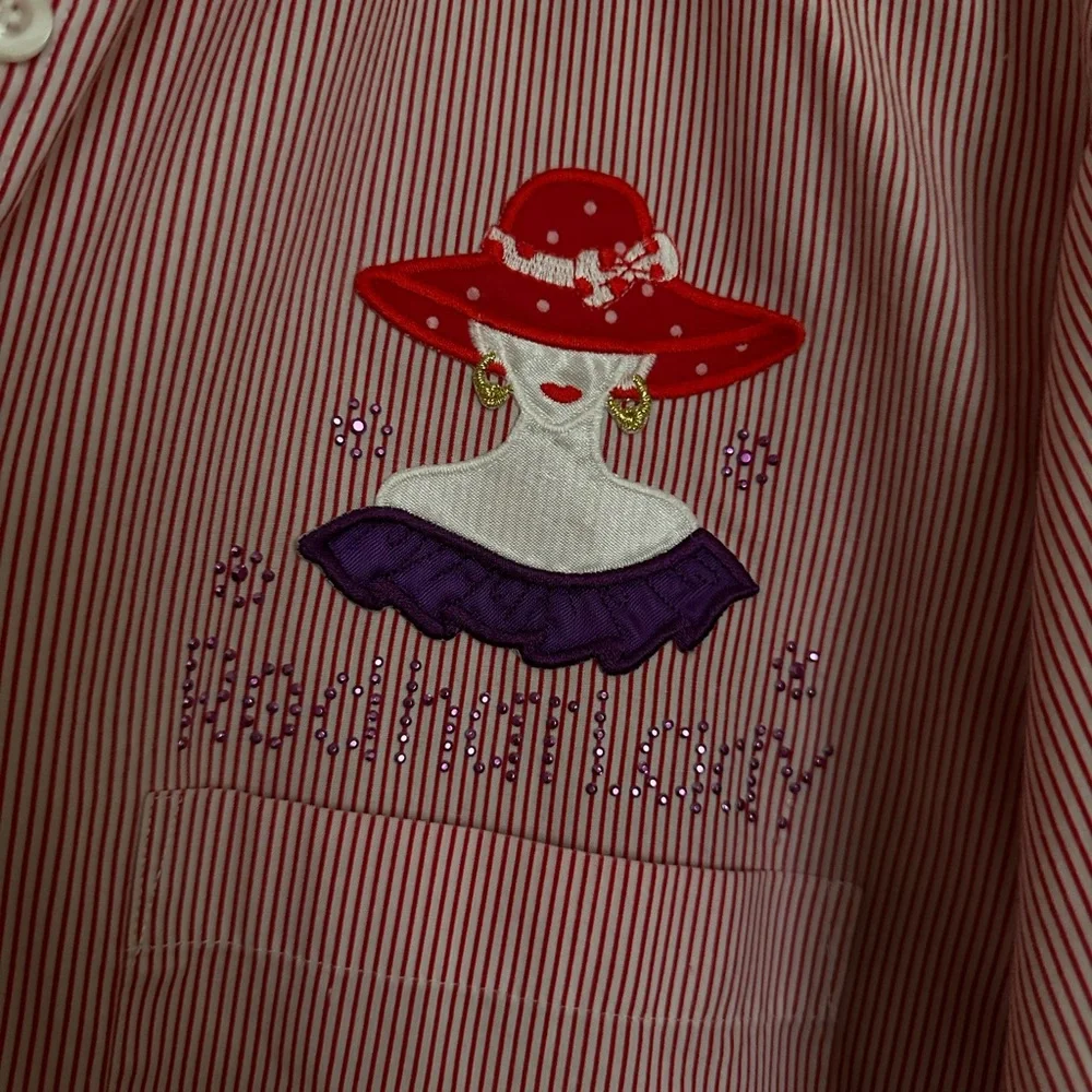 Red Hat Lady Striped Button Down - Picture 2 of 8